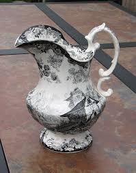 Black And White Pitcher Antique Staffordshire Swiss Scenery Black Transferware Pitcher Transferware Brown Transferware Black And White Dishes