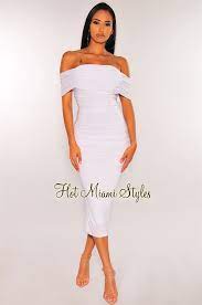 We did not find results for: White Foldover Off Shoulder Ruched Midi Dress