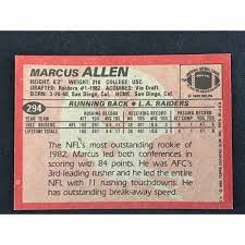Loads of stars including joe montana, lawrence taylor, marcus allen, terry bradshaw, art monk, ronnie lott, walter payton, darrell green and others! Sold Price 1984 Topps Marcus Allen Rookie Card March 3 0121 5 00 Pm Edt