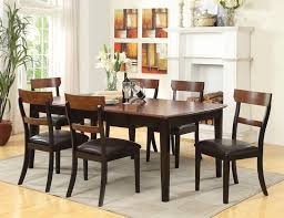 7 pc country black brown wood dining set table chairs leather seat rectangular dining room set kitchen table settings furniture