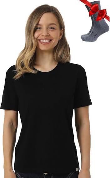 Merino.tech Merino Wool T Shirt Women - 100% Merino Wool Base Layer Women Short Sleeve Moisture-Wicking Tee and Hiking Socks (X-Small, Black Crewneck) at Amazon Women's Clothing store