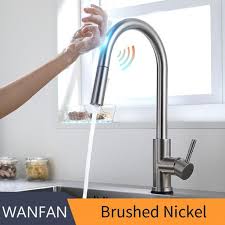 Kitchen faucets (100 items found). Touchless Kitchen Faucet Touch On Activation Kitchen Sink Faucets Brushed Nickel Smart Bar Sink Faucets With Three Water Flow Modes Spray Head Walmart Com Walmart Com
