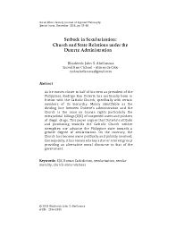 Pdf Setback In Secularization Church And State Relations Under The Duterte Administration Rhoderick John Abellanosa Academia Edu
