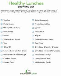 Healthy Lunches Shopping List Worksheet Education Com Healthy Lunch Healthy Healthy Living