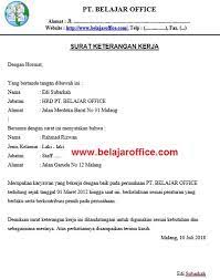 Gunung megang, 25 januari 1997 alamat : Contoh Surat Keterangan Kerja Di Perusahaan Belajar Office