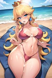 Princess Peach covered in cum at the beach - Rule 34 AI Art
