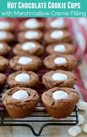 Delicious Hot Chocolate Cookies Are Baked Into Cute Little Cups Filled With Marshmallow Creme F Hot Chocolate Cookies Dessert Recipes Easy Cookie Cups Recipe