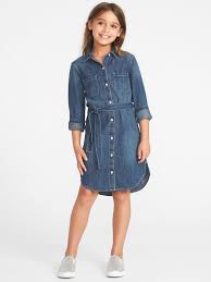 Denim Tie Belt Shirt Dress For Girls Old Navy Girls Denim Dress Girls Denim Shirt Dress Design Patterns