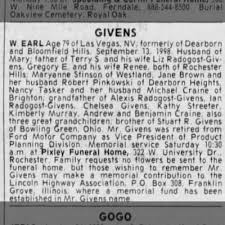 Obituary for GIVENS W EARL Givens (Aged 79)