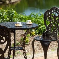 3 Piece Cast Aluminum Outdoor Bistro Set With Table And 2 Chairs Wrought Iron Garden Furniture Outdoor Bistro Set Iron Patio Furniture