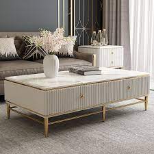 White rectangle coffee table can offer you many choices to save money thanks to 11 active results. White Faux Marble Rectangle Coffee Table In Gold With Storage 4 Drawers 51 2 In 2021 Centre Table Living Room Center Table Living Room Coffee Table Styling Living Rooms
