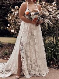 Lace Spaghetti Straps Cross Back Plus Size Backless Beach Wedding Dress Ow329 Plus Wedding Dresses Beach Wedding Dresses Backless Wedding Dresses With Straps