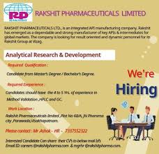 Rakhit Pharmaceuticals Urgent Job Openings For Ar D Department Visakhapatnam Pharma Walks Latest Pharma J In 2020 Job Opening Pharmaceutical Regulatory Affairs