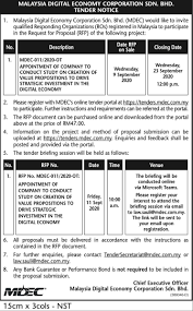 Malaysia digital economy corporation or mdec (formerly known as multimedia development corporation sdn. Malaysia Digital Economy Corporation On Twitter Announcement Of Open Tender Mdec 011 2020 Ot Appointment Of Company To Conduct Study On Creation Of Value Propositions To Drive Strategic Investment In The Digital Economy