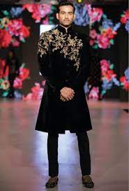 Black Chanderi Sherwani With Silk Lining Wedding Outfit Men Indian Groom Wear Wedding Dress Men