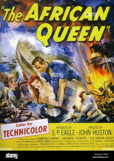 THE AFRICAN QUEEN Poster for 1951 Romulus film with Humphrey Bogart and  Katherine Hepburn, directed by John Huston Stock Photo - Alamy