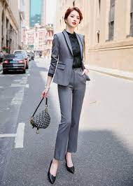 ช ดส ททำงานผ หญ งส เทาแต งขอบดำพร อมกางเกง primonly สไตล แฟช น เส อผ าผ หญ ง แฟช นด ไซน เนอร