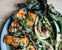 Image of Salmon with Teriyaki Glaze and Grilled Bok Choy