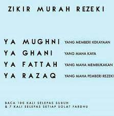 Ada beberapa dzikir atau doa murah rezeki dan cepat kaya yang sangat mustajab yang bisa kita amalkan, berikut ini adalah dzikir dan doa sedangkan ya razzak artinya adalah maha pemberi rezeki, jadi sangat bagus diamalkan untuk kita yang sedang berusaha memperbaiki keadaan ekonomi. Amalan Zikir Harian Rumi Kumpulan Doa