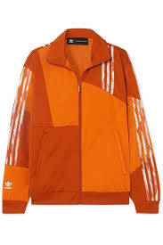 Adidas Black And Orange Jacket Orange Danielle Cathari Striped Paneled Satin Jersey Track Jacket Adidas Originals Jackets Track Jackets Orange Jacket