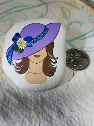 Lady Hat Painted Kindness Rocks Pebble Art Rock Art Painted Rocks