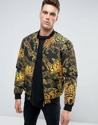 Black And Gold Bomber Jacket Mens Versace Jeans Bomber Jacket In Tiger Print Black Modesens Jackets Men Fashion Bomber Jacket Outfit Bomber Jacket Men