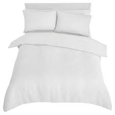 Elegant bed with soft white duvet, bedding and pillows, top view. Tesco Cotton Rich White Waffle Duvet Set King Tesco Groceries