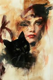 Painting of cat talking to duck