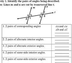 Activity 1 Identify The Pairs Of Angles Being Described Given Lines M And N Are Cut By Transversal Brainly Ph