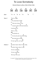Bee Gees To Love Somebody Sheet Music Notes Chords Score Download Printable Pdf Guitar Chords And Lyrics Ukulele Chords Songs Guitar Chords For Songs