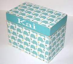 Baby shower blue place card with footprint. Baby Shower Card Box