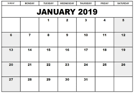 2019 January Countdown Calendar Printable Editable Calendar Monthly Calendar Printable Monthly Calendar Template
