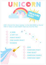 Just give them the first clue and let them off to hunt! Scavenger Hunt Printables For Kids Unicorn Themed Birthday Party Unicorn Birthday Kids Unicorn Party