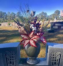 A high quality charcoal coloured cemetery vase. Rustic Christmas Cemetery Floral Vase Arrangement Poinsettias With Cotton Stems And Deer Antlers Floral Vase Arrangements Cemetery Flowers Flower Arrangements
