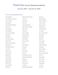 Thank You to our Generous donors