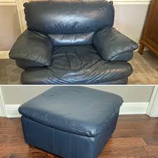 Explore our selection of leather wing chairs and leather accent chairs. Oversized Blue Leather Chair And Ottoman Estatesales Org