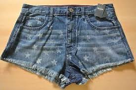 details about hollister festival high rise dark wash star span shorts womens girls size 11 l