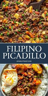 Filipino Picadillo Is A Delicious One Skillet Dinner Made With Ground Beef Potatoes Raisins And Vegetables Beef Recipes Easy Beef Dinner Ground Beef Recipes