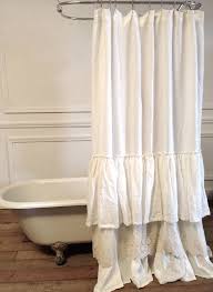 Save 100 This Was 329 White Linen Voile Double Ruffle Embroidered Lace Peeking Through Vintage Shower Curtains Country Shower Curtain Ruffle Shower Curtains