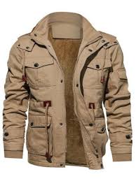 Faux Fur Lined Waist Drawstring Cargo Jacket In 2020 Cargo Jacket Leather Jacket Men Mens Jackets