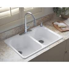 When every square inch matters, a sink that mounts under the countertop maximises counter space and makes cleaning easier. Kohler Hartland Drop In Cast Iron 33 In 4 Hole Double Bowl Kitchen Sink In White K 5818 4 0 The Home Depot Porcelain Kitchen Sink Cast Iron Sink Cast Iron Kitchen Sinks