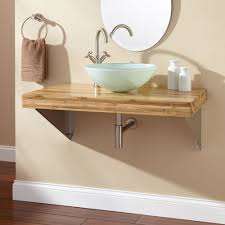 37 Bamboo Wall Mount Vanity 2 Cutout Sink No Holes Triangular Brushed Steel Bathroom Vanity Bathroom Vanity Designs Vessel Sink Vanity