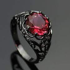 Mysterious Black Gold Plated Ruby Ring Black Gold Ring Black Gold Jewelry Vintage Engagement Rings