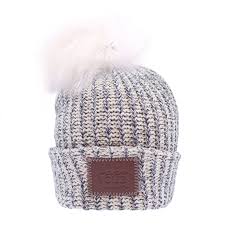 Navy Speckled Pom Beanie Love Your Melon Pom Beanie Beanie Leather Patches