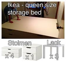Ikea Queen Storage Bed We Made Using Stolmen Lack Pieces It Comes To 86 5 X61 A Queen Mattress Is 80x60 We Need To Com Ikea Bed Storage Bed Ikea Bed Hack