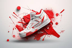Flat Design Shoe, White and Red. Generative AI Stock Illustration