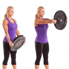 Raise the weights to the front and continue moving them upward until your upper arms are a little above parallel to the ground. How To Do Plate Front Raise Delt Front Raise For Women