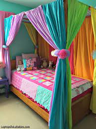 Diy Canopy Bed With Rainbow Curtains Canopy Bed Diy Girls Bed Canopy Bedroom Diy