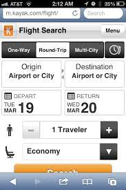 Kayak Mobile Search Interface Airport City Flight Search Trip