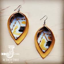 Leather Double Stacked Earrings Yellow Navajo 205o The Jewelry Junkie